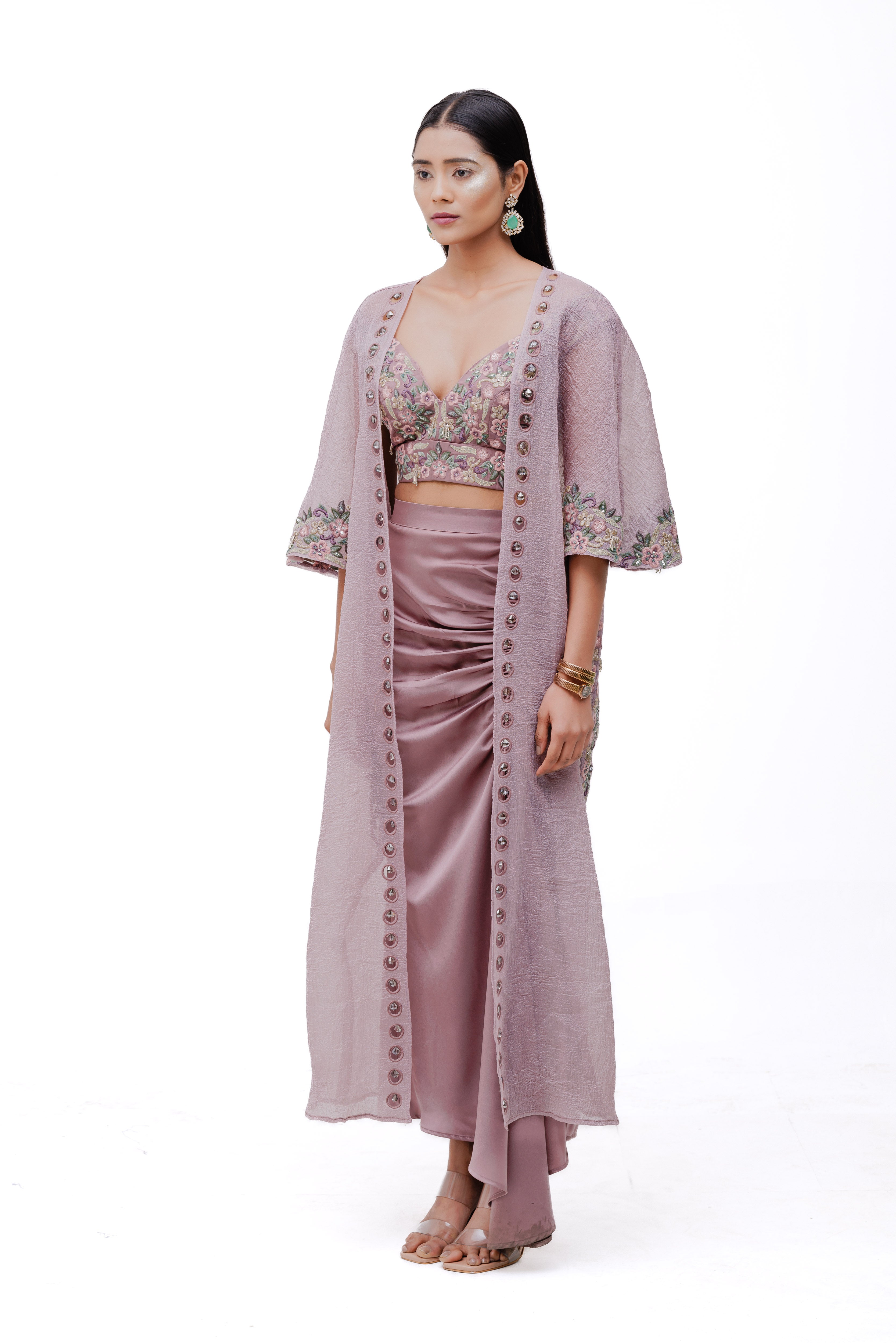 VENUS STRING SKIRT AND BLOUSE SET WITH CAPE