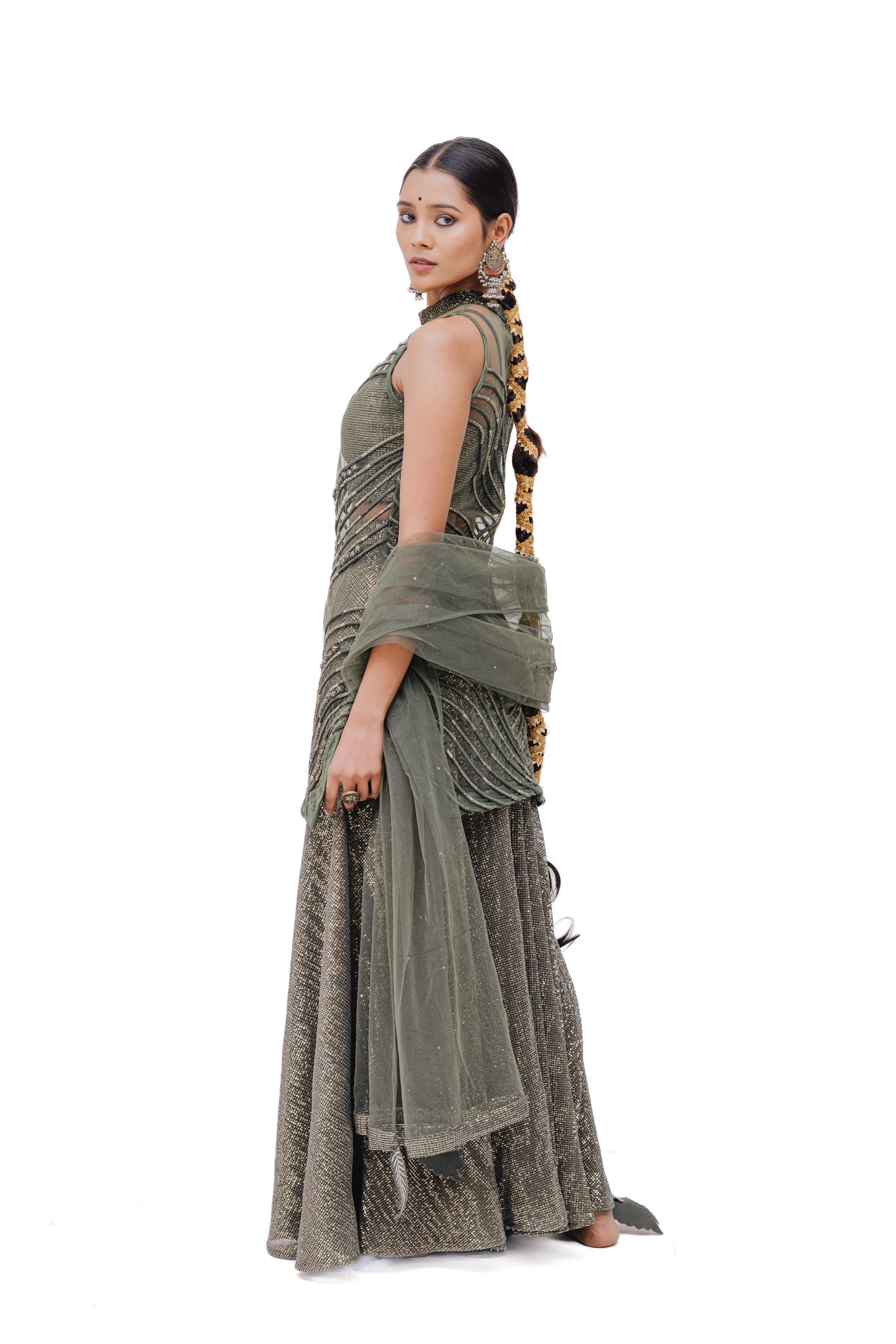 PEARL ZADE SHARARA SET (olive)