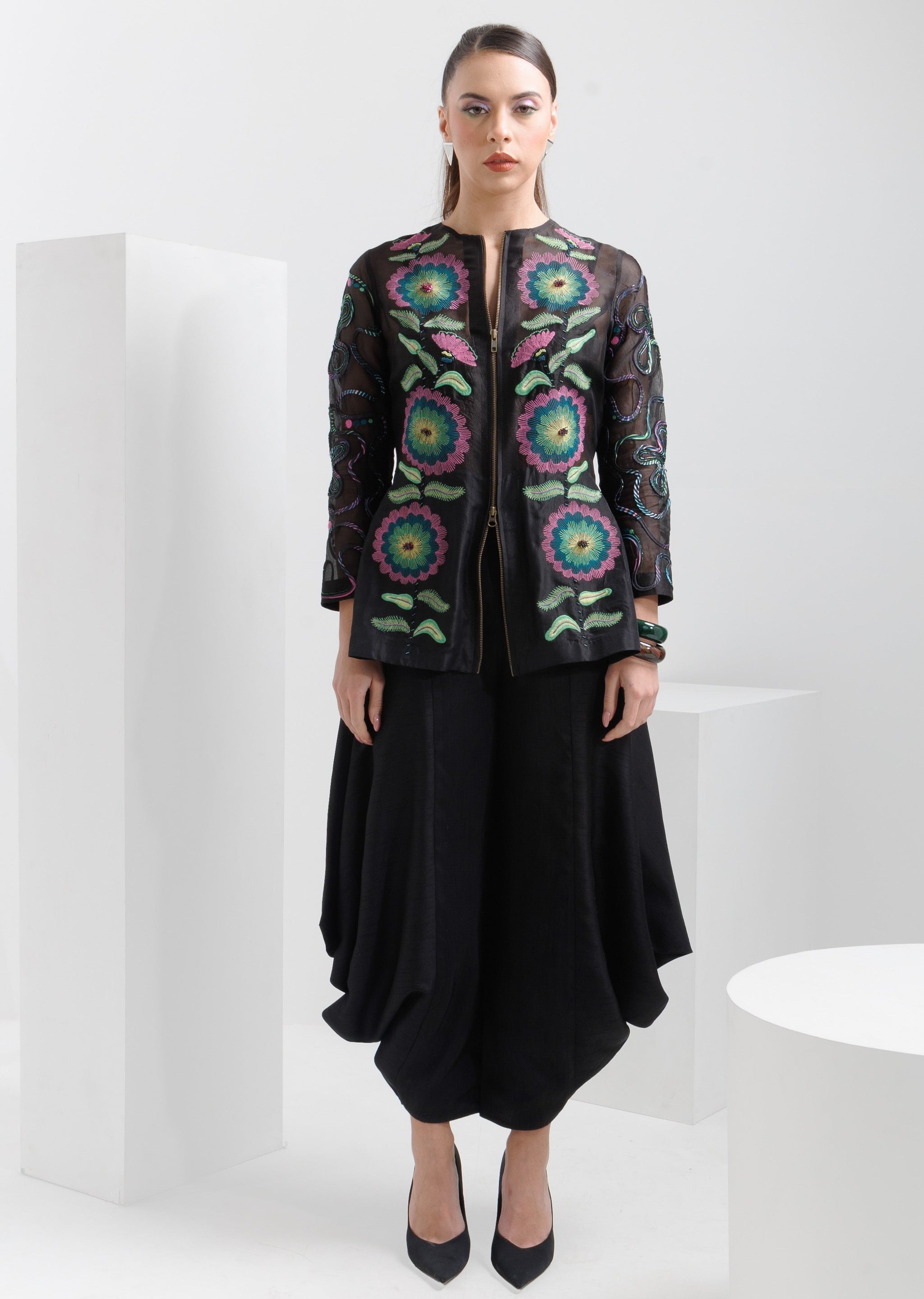 Dhaani Pink Handwoven Round Neck Woolen Jacket main image 0