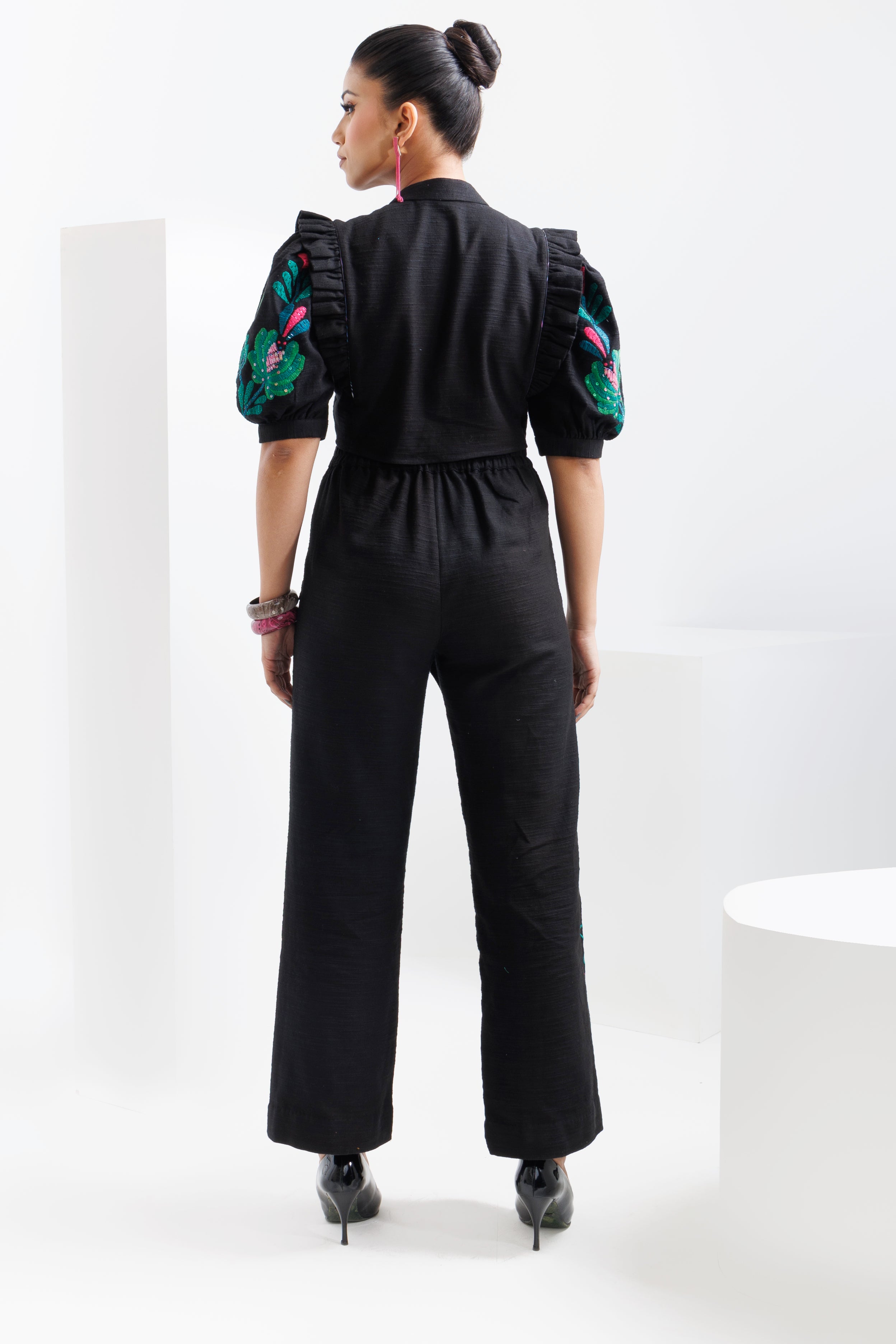 SHADOW BLOOM FLAP PANTS & BLOUSE SET - The Silk Love