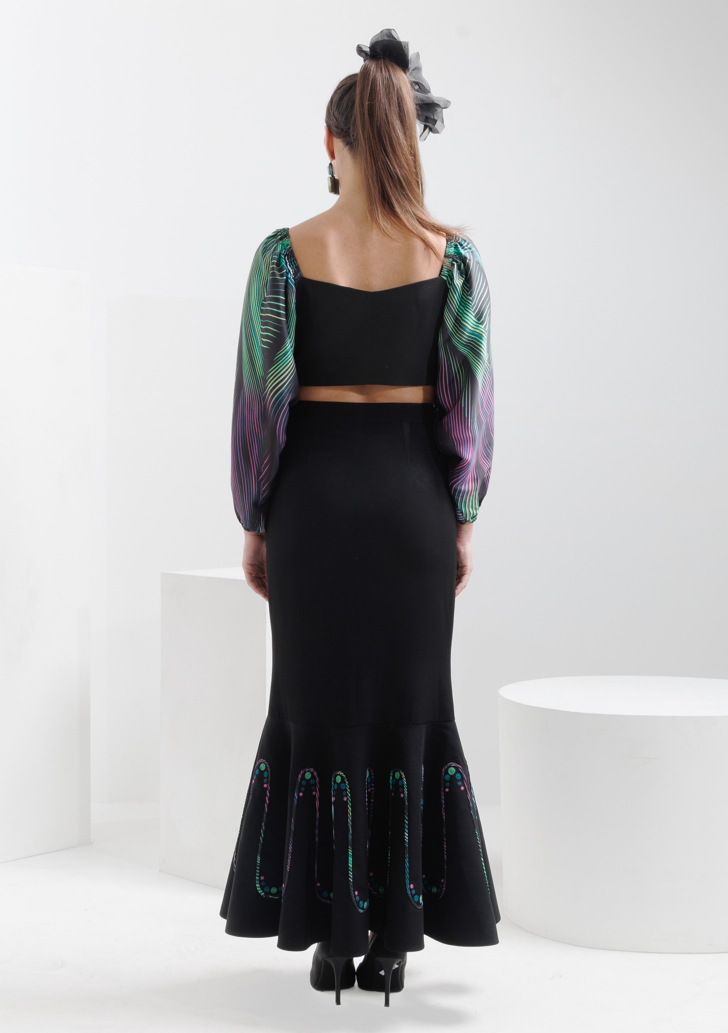 WAVES MERMAID SKIRT & POPPY CROP TOP SET - The Silk Love