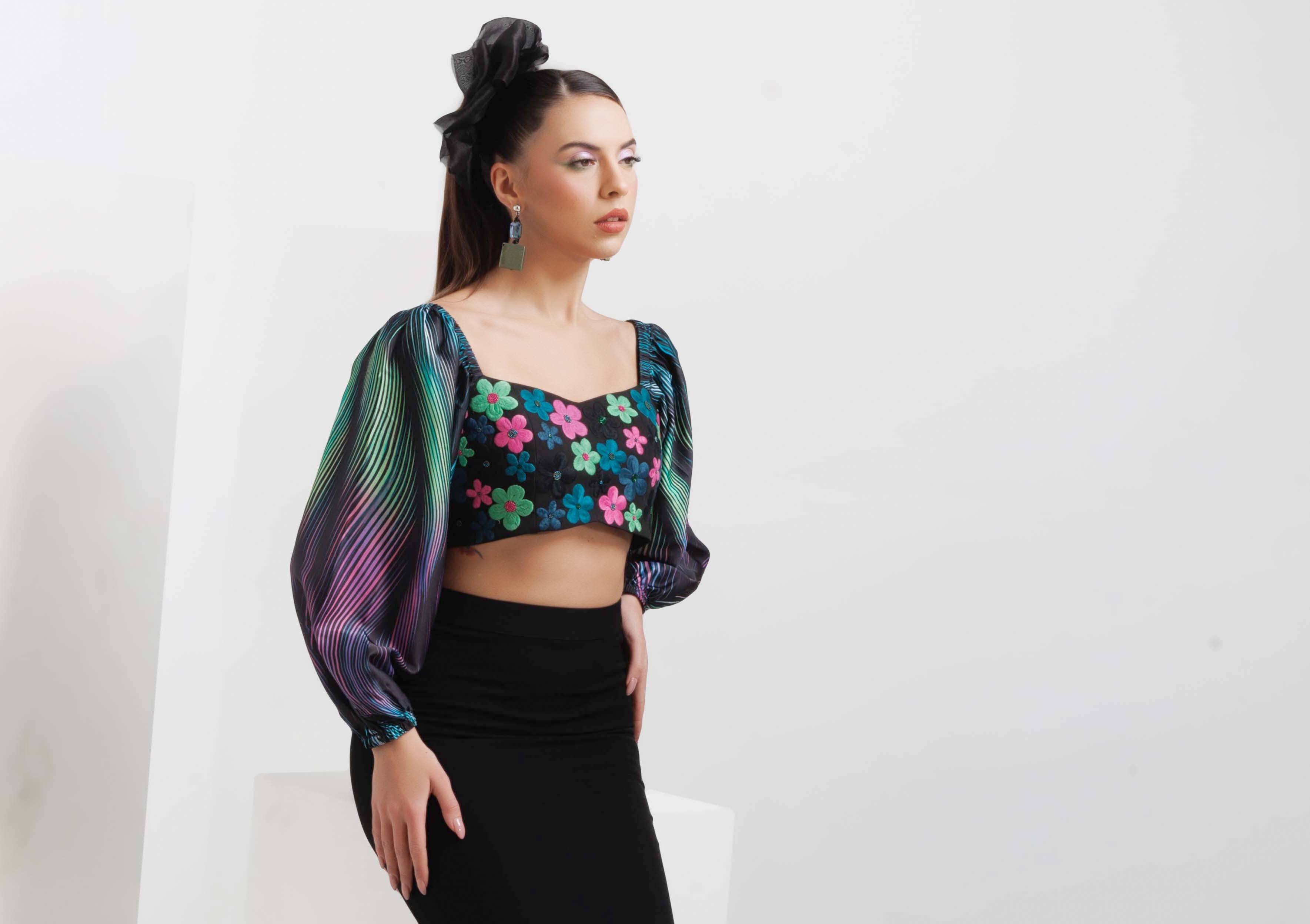WAVES MERMAID SKIRT & POPPY CROP TOP SET - The Silk Love