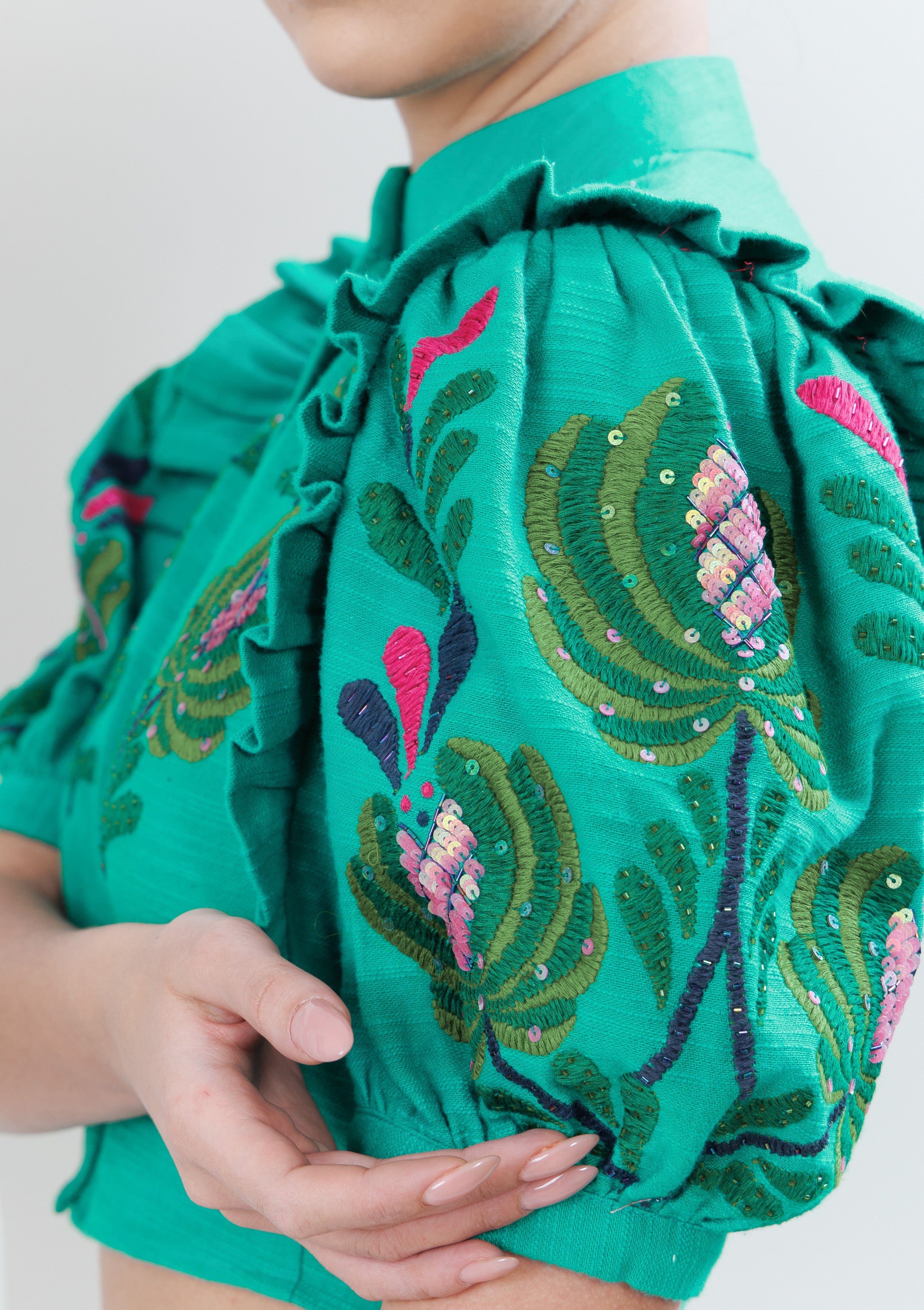 SHADOW BLOOM FLAP PANTS & BLOUSE SET - The Silk Love