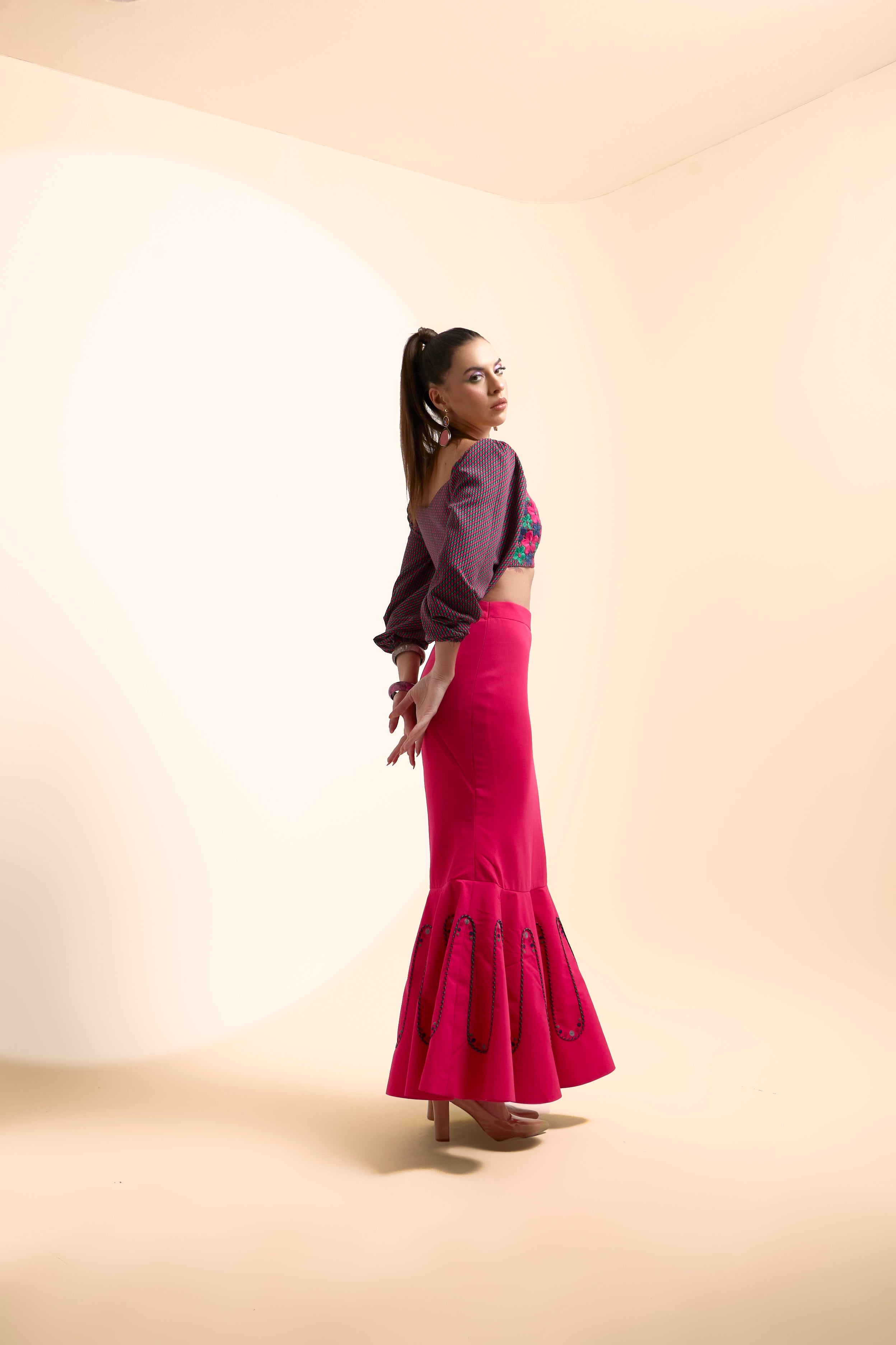 WAVES MERMAID SKIRT & POPPY CROP TOP SET - The Silk Love