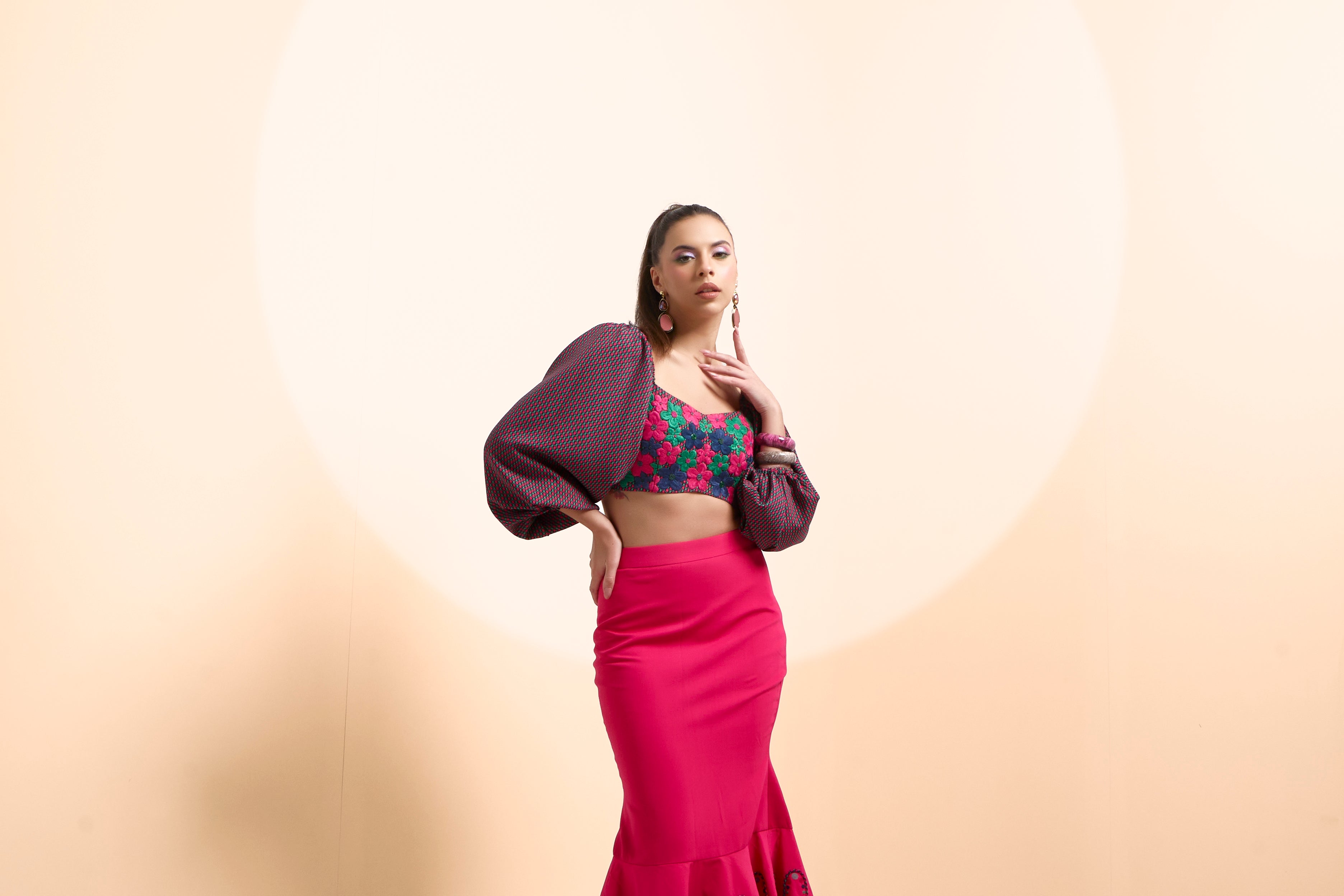 WAVES MERMAID SKIRT & POPPY CROP TOP SET - The Silk Love