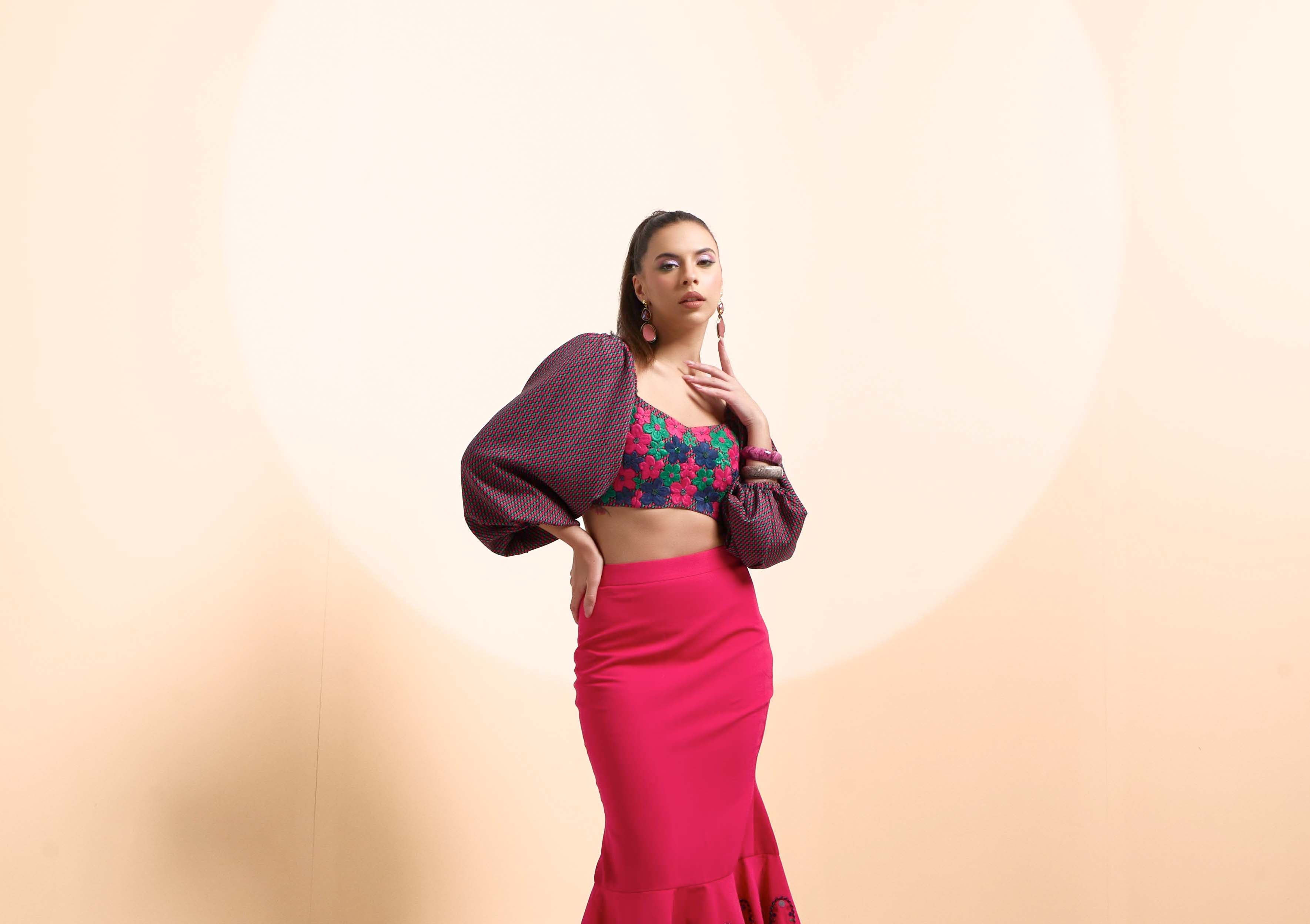 WAVES MERMAID SKIRT & POPPY CROP TOP SET - The Silk Love