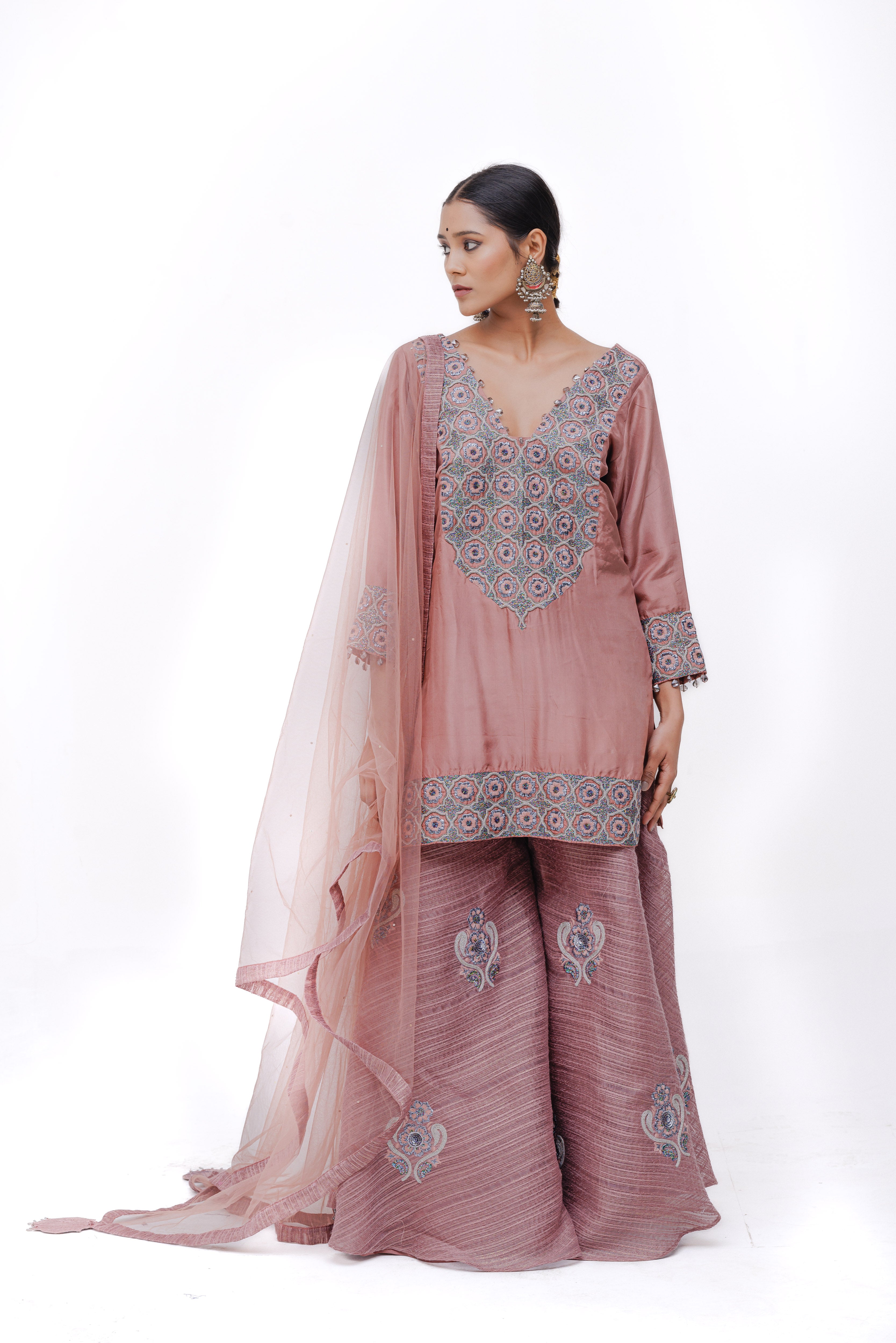 NAAZ SHARARA SET (ROSE PINK )