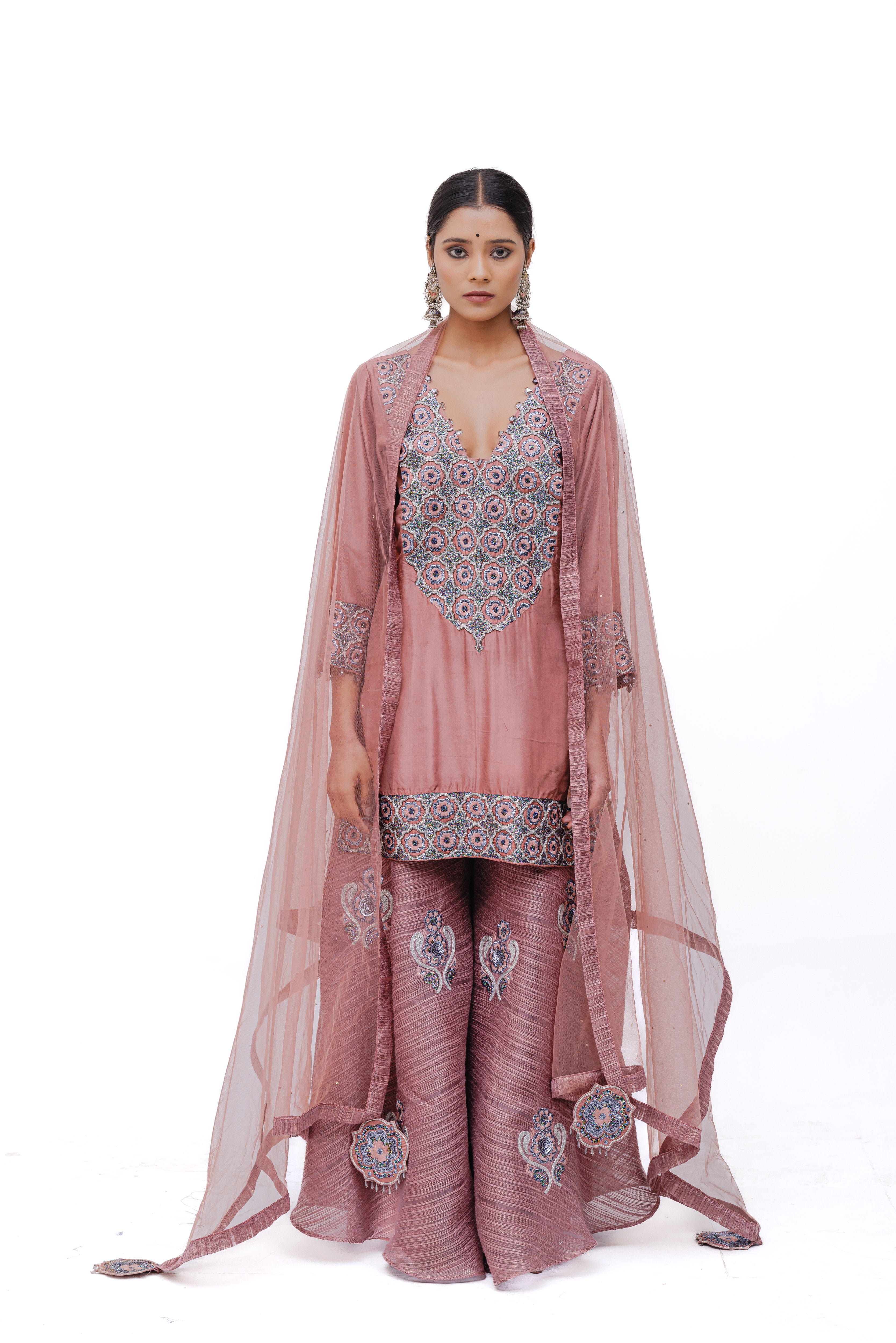 NAAZ SHARARA SET (ROSE PINK )