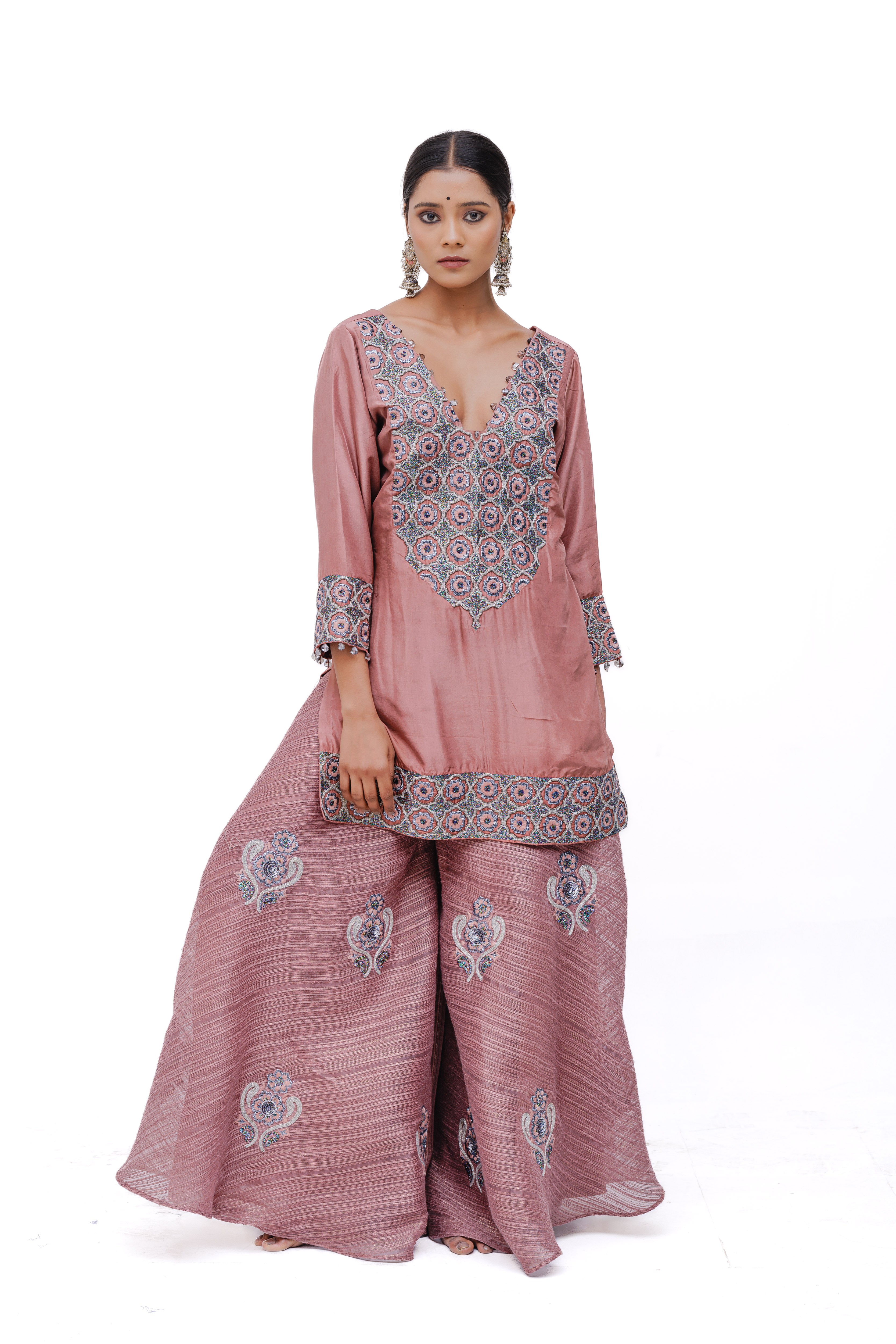 NAAZ SHARARA SET (ROSE PINK )