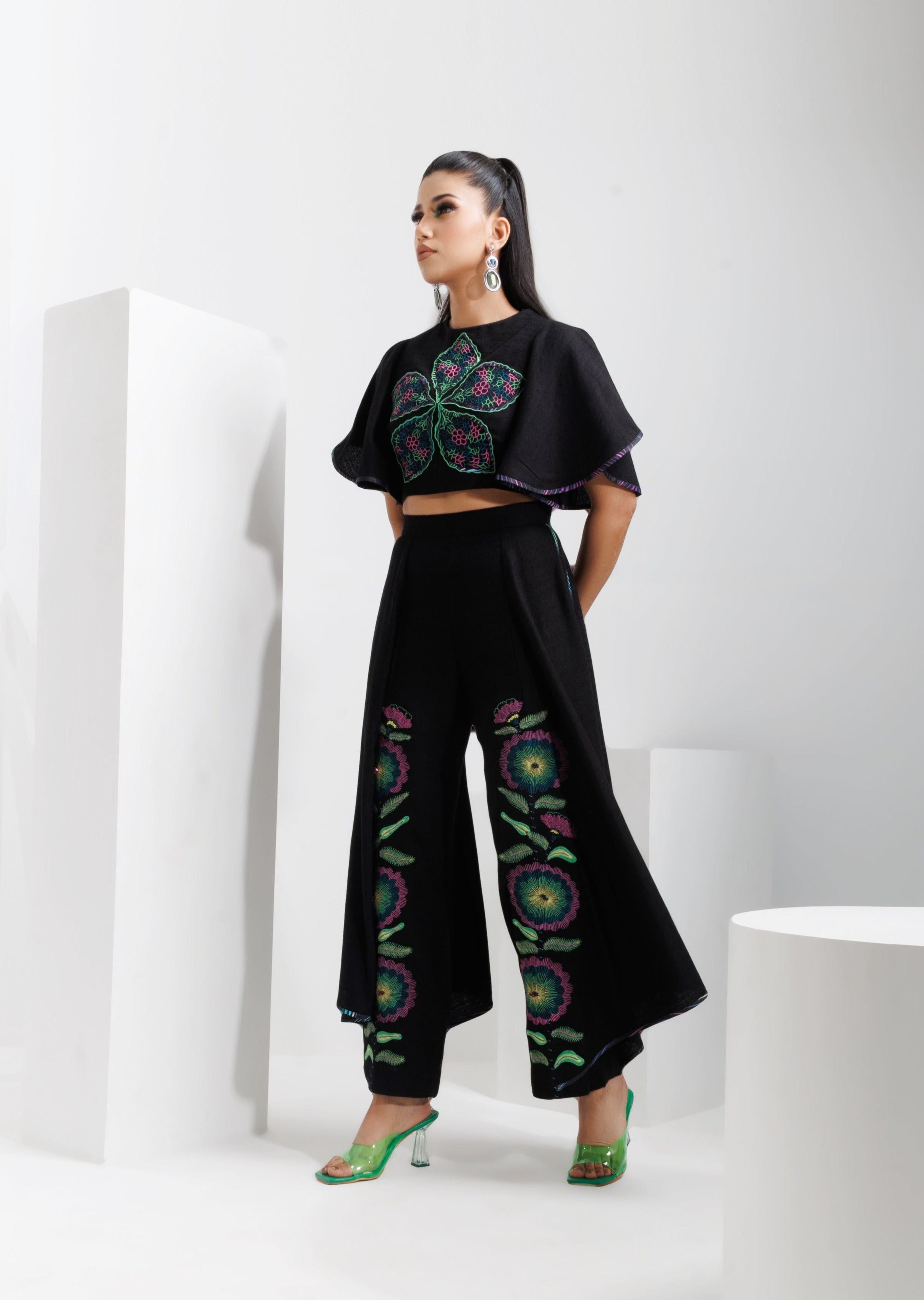 ZINNIA DRAPE PANTS & IRIS TOP SET - The Silk Love