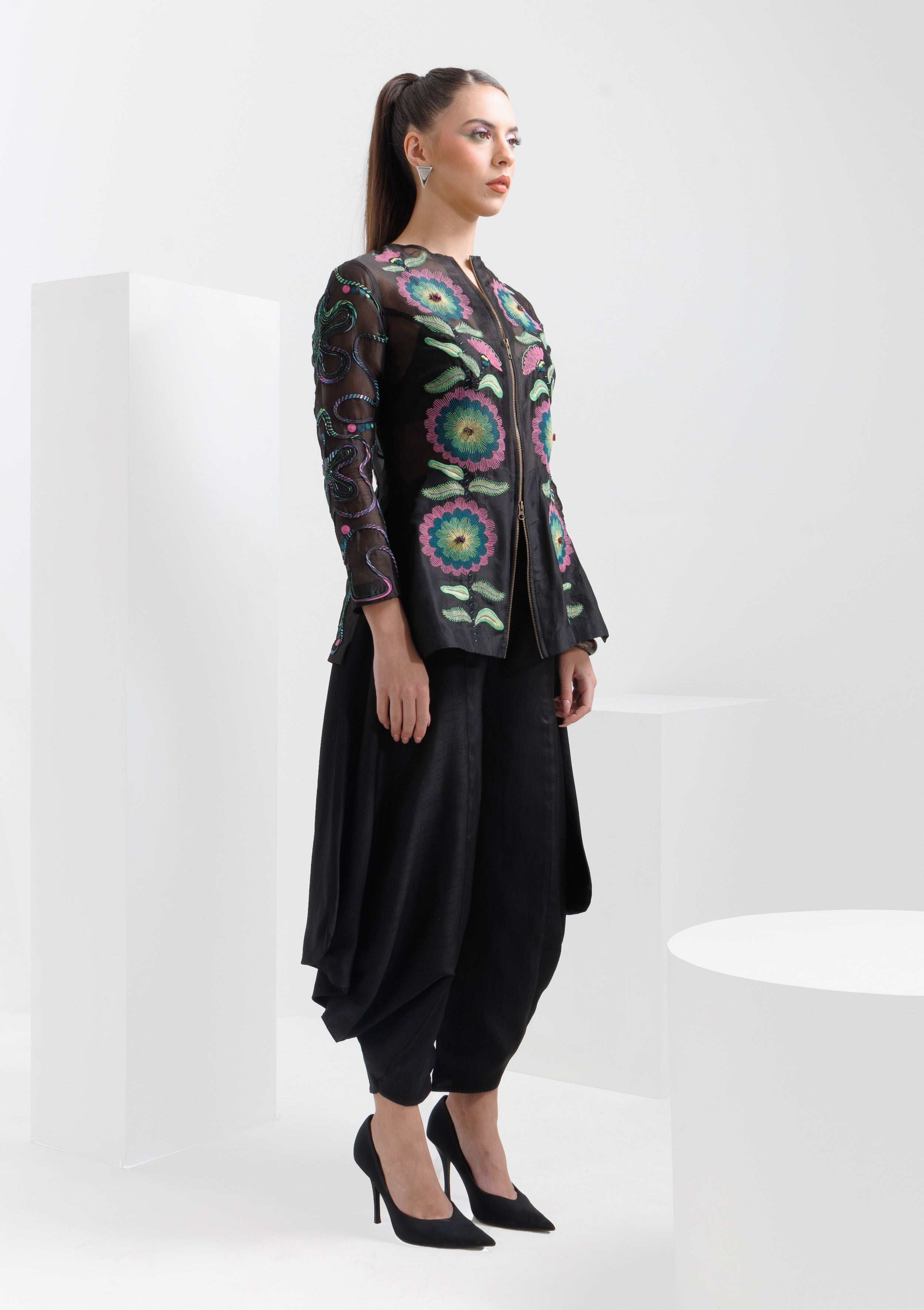 ZINNIA JACKET WITH DHOTI PANTS - The Silk Love