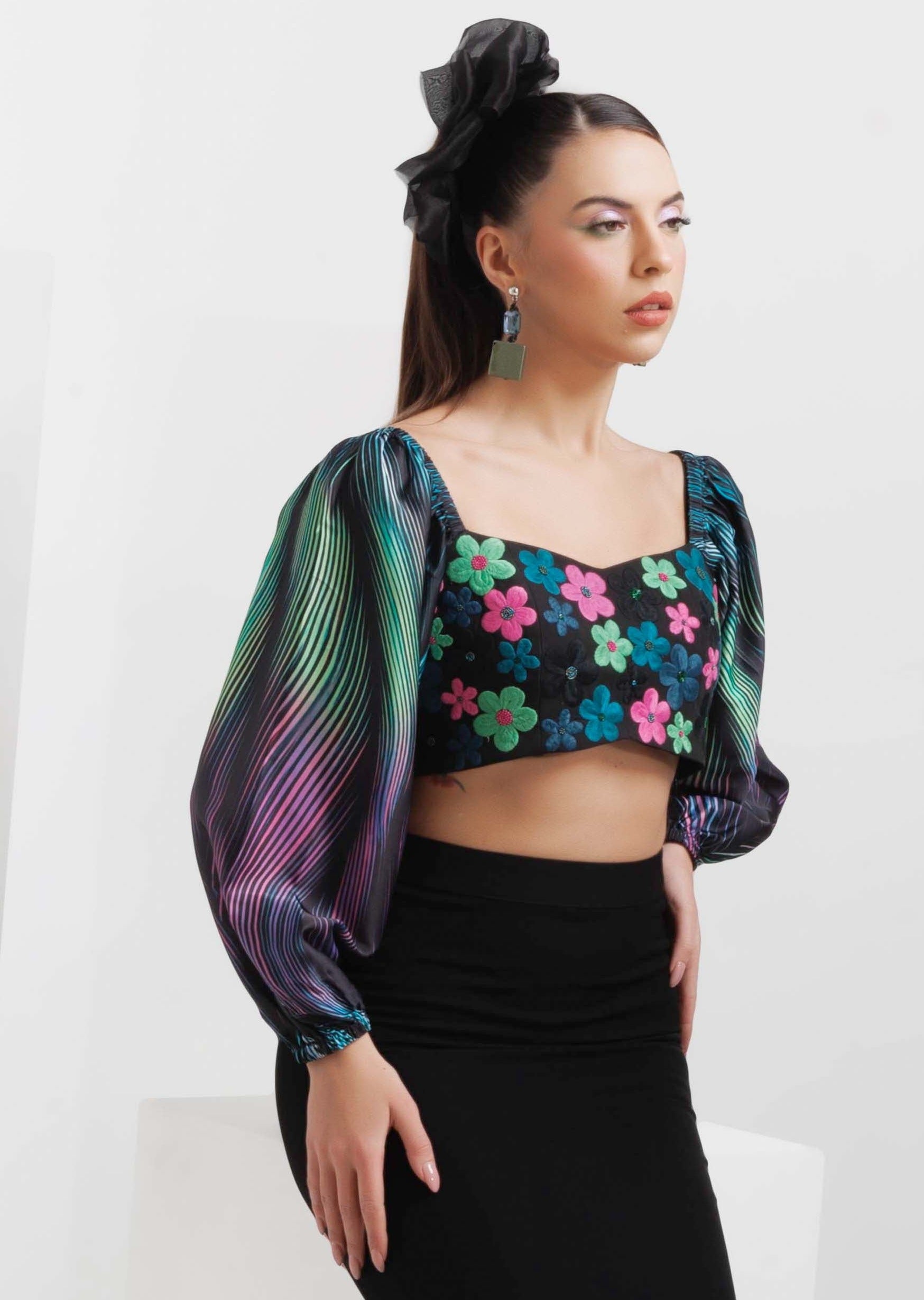 WAVES MERMAID SKIRT & POPPY CROP TOP SET - The Silk Love